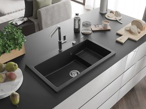 Mexen Omar granieten gootsteen 1-komorig 800 x 480 mm, zwart, chroom sifon - 6520801005-77