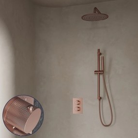 Saniclear Copper Curved inbouw regendouche met 30cm hoofddouche, muurarm en glijstang geborsteld koper