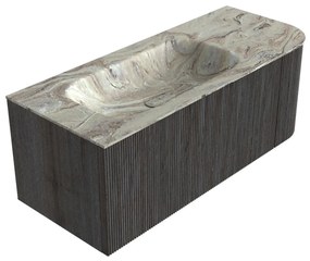 Mondiaz Kurve-dlux 115cm badmeubel ronding rechts shadow met 1 lade en deur en wastafel big small links zonder kraangat glace