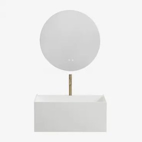Harsen Badkamermeubelset Met Geïntegreerde Wastafel En Nerine Led-verlichting Wit & Round Led And Antifog Ø70 Cm Solyn & Goud - Sklum