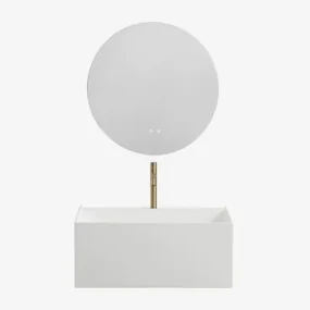 Harsen Badkamermeubelset Met Geïntegreerde Wastafel En Nerine Led-verlichting Wit & Round Led And Antifog Ø70 Cm Solyn & Goud - Sklum