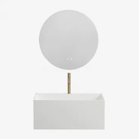 Nerine Zwevend Badkamermeubelset Van Hars Met Geïntegreerde Wastafel En Led-verlichting Wit & Round Led And Antifog Ø70 Cm Riben & - Sklum