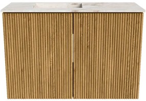 Mondiaz Joya DLux 60cm toiletmeubel oak met wastafel faye links zonder kraangat frappe