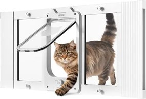 VEVOR Kattenluik/kattendeur, verstelbaar voor raambreedtes (787-914 mm), weerbestendig huisdierluik met 4 veilige vergrendelingsstanden, aluminium frame, helder glas en magnetische sluiting, wit
