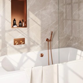 BRAUER Stripe Thermostatische Badkraan - drukknoppen - SET 03 - inbouw - badvulcombinatie - staaf handdouche - doucheslang - wandaansluitbocht - koper geborsteld PVD 5-GK-361