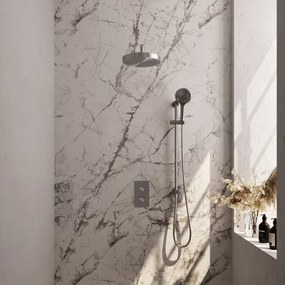 Brauer Stripe inbouw regendouche met 25cm hoofddouche, met gebogen muurarm, glijstang en 3 standen handdouche set 23 RVS geborsteld PVD