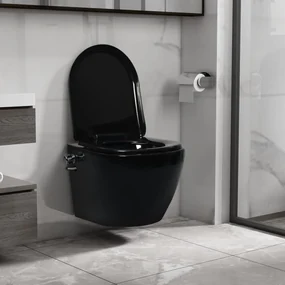 vidaXL Hangend toilet randloos met bidetfunctie keramiek zwart