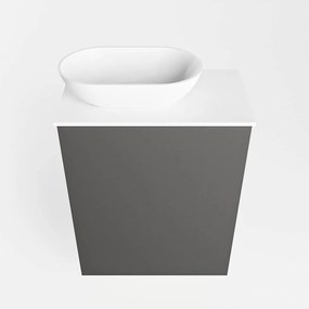 Mondiaz Fowy toiletmeubel 40cm dark grey met witte waskom links en kraangat