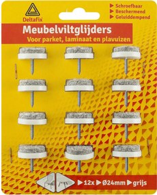 Deltafix Meubelviltglijders 24mm - Grijs - 12 Stuks met nagel