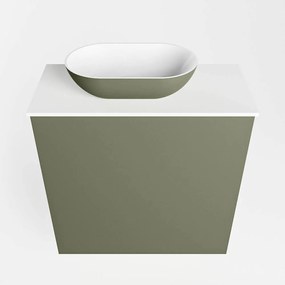 Mondiaz Fowy toiletmeubel 50cm army met legergroene waskom links en kraangat