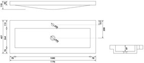 Brauer Magma wastafel natuursteen 120cm met 1 kraangat antraciet