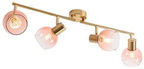 Art Deco spot goud met roze glas 4-lichts - Vidro