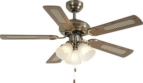 Plafondventilator messing met hout print en rotan 105cm met trekschakelaar - Mistral Lia