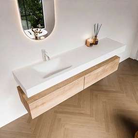 Zaro Alan badmeubel 190cm washed oak 2 lades met vrijhangende wastafel cloud links 1 kraangat talc