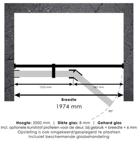 Brauer JC profielloze nisdeur 200cm met 60cm deur gekoppeld goud geborsteld