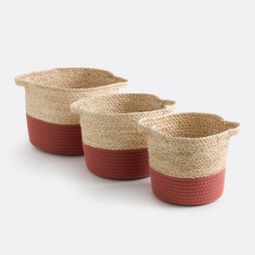Set van 3 gevlochten manden met gekleurde onderkant, BUMBAY