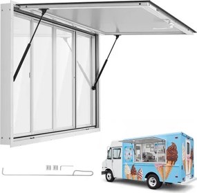 VEVOR Food Truck Verkoopraam 1524 x 915 mm, gemaakt van aluminiumlegering, verkoopraam voor foodtrucks, opent tot 85°, 4 acryl schuiframen, verkoopklep, trekhaak, regenhoes