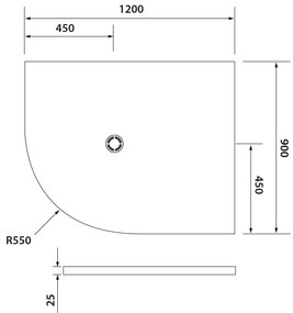 Polysan Flexia kwartronde douchebak 120x90cm wit rechts