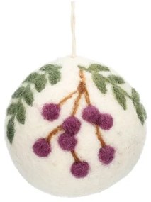 Kerstbal, vilt, paarse besjes, Ø 6 cm