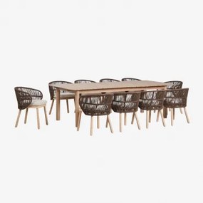 Set Van Uitschuifbare Rechthoekige Tafel 250-310x105 Cm Duala En 10 Eetkamerstoelen Van Acaciahout En Gevlochten Touw Capri Bruin – Chocolade - Sklum