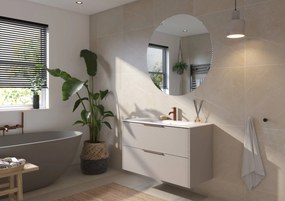 Saqu Lima badmeubel incl. glans witte keramische wastafel 100x46x61cm mat greige – koperen greep