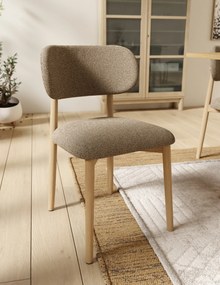 ALDO Bruin Taupe (stof Monza 40)/gelakt eiken frame – HOUTEN BOUCLÉSTOEL VOOR WOONKAMER, EETKAMER, KEUKEN RETRO