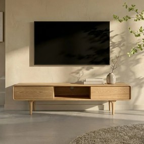 Eiken Tv-meubel Met Ronde Hoeken - 180x45x45cm.