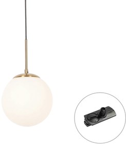 Art Deco hanglamp goud met opaal glas incl. rail adapter zwart 1-fase - Iconic Flore Art Deco E27 bol / globe / rond Binnenverlichting Lamp