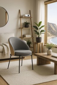 Pack 6 Mos Stoelen Grijze Stof met Houten Beklede Rugleuning