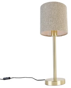 Klassieke tafellamp messing met boucle kap taupe 20 cm - Simplo Design E27 rond Binnenverlichting Lamp