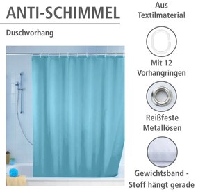 Wenko anti-schimmel douchegordijn 180x200cm polyester uni blauw inclusief ringen