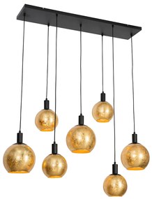 Eettafel / Eetkamer Smart hanglamp met dimmer zwart met goud glas 7-lichts incl. 7 Wifi A60 - Bert E27 bol / globe / rond Binnenverlichting Lamp