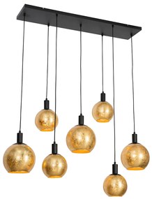 Eettafel / Eetkamer Design hanglamp zwart met goud glas 7-lichts - Bert Design E27 Binnenverlichting Lamp