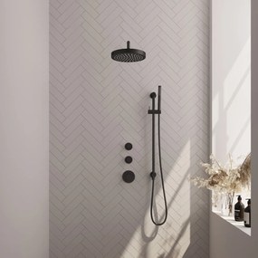 Brauer Stripe inbouw regendouche met 25cm hoofddouche, gebogen muurarm, staafhanddouche en glijstang set 8 zwart mat