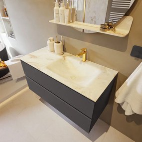 Mondiaz Vica DLux badmeubel 100cm dark grey 2 lades met wastafel frappe rechts 1 kraangat