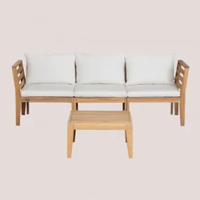 Filips 3-delige Modulaire Bankset Met Armleuningen En Salontafel In Acaciahout Gardenia Wit - Sklum