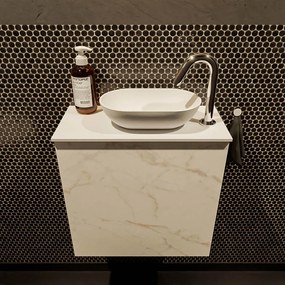 Mondiaz Fowy toiletmeubel 50cm Carrara met witte waskom rechts en kraangat