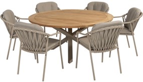 Manitoba Prado dining tuinset 160 cm rond 7 delig zand teak Taste 4SO