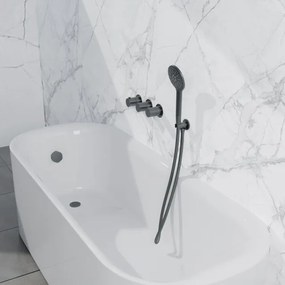 Fortifura Nebbio Badcombinatie-set - thermostaatkraan - wandaansluitbocht met handdouchehouder - metalen doucheslang - ronde handdouche - badvulcombinatie - geborsteld gunmetal PVD SW1183068 SW1183076 SW1183081 SW766536 SW706207 SW