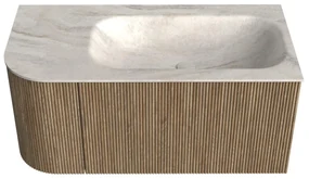 Mondiaz Kurve-dlux 95cm badmeubel ronding links dusk met 1 lade en deur en wastafel big small rechts zonder kraangat ostra