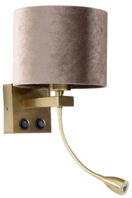 LED Wandlamp brons met velours kap taupe 18cm - Brescia Combi Klassiek / Antiek, Modern E27 rond Binnenverlichting Lamp