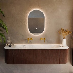 Mondiaz Kurve-dlux 170cm badmeubel ronding links/rechts ruby met 1 lade en 2 deuren en wastafel big large midden zonder kraangat opalo