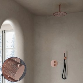 Saniclear Copper Curved Pro inbouw regendouche rond met 30cm hoofddouche en plafondarm geborsteld koper
