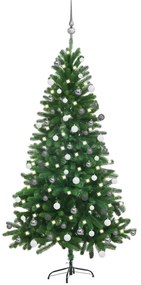 vidaXL Kunstkerstboom met LED's en kerstballen 150 cm groen