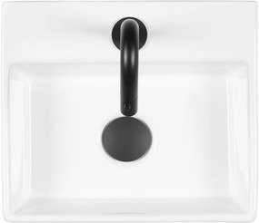 Saqu Basin fonteinset met mat zwarte kraan glanzend wit keramiek