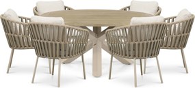 Tuinset Ronde Tuintafel 6 personen 160 cm Rope Zand/Beige Coco Elara/Rockville