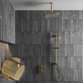 Saniclear Brass Curved inbouw regendouche met 30cm hoofddouche, plafondarm, 2 standen handdouche en glijstang geborsteld messing - mat goud