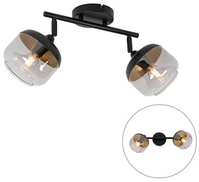 Design Spot / Opbouwspot / Plafondspot zwart met goud en smoke glas 2-lichts - Kyan Design E14 Binnenverlichting Lamp