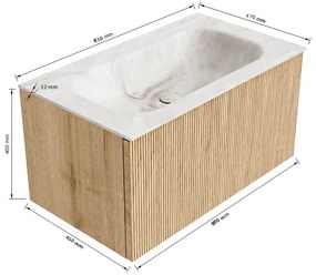 Mondiaz Kurve-dlux 80cm badmeubel oak met 1 lade en wastafel big small midden 1 kraangat frappe