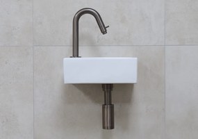 Mueller Rhea XXS fonteinset glans wit met oud ijzerkleurige gebogen fonteinkraan links
